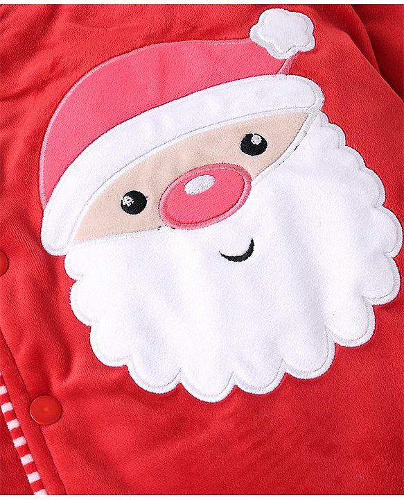 Babyhug Knitted Full Sleeves Winter Wear Romper with Santa Applique - Red