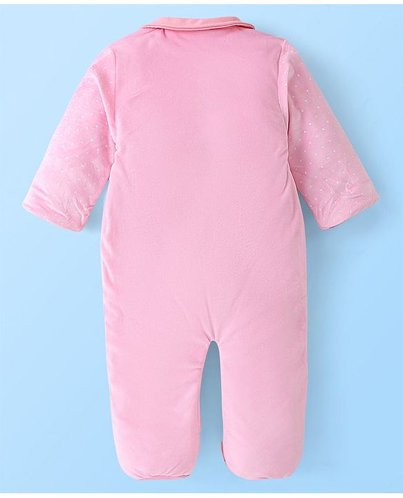 Babyhug Knitted Full Sleeves Winter Wear Romper with Bunny Applique - Pink