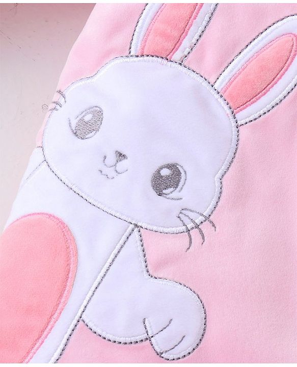 Babyhug Knitted Full Sleeves Winter Wear Romper with Bunny Applique - Pink