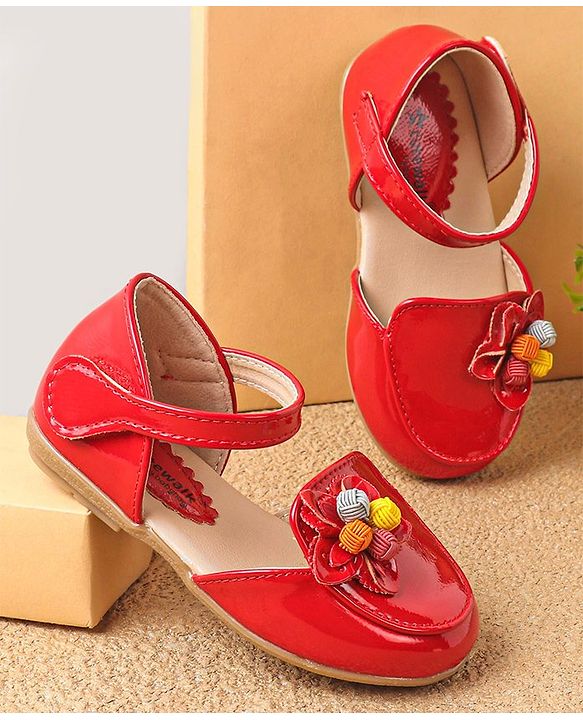 Cute Walk By Babyhug Bellies with Velcro Closure & Floral Applique - Red
