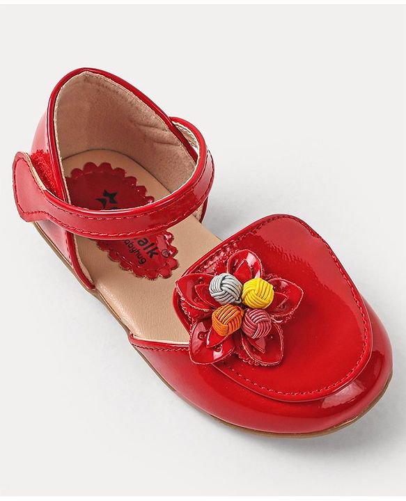 Cute Walk By Babyhug Bellies with Velcro Closure & Floral Applique - Red