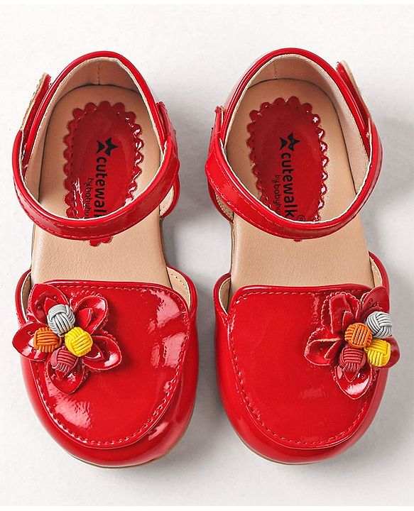 Cute Walk By Babyhug Bellies with Velcro Closure & Floral Applique - Red
