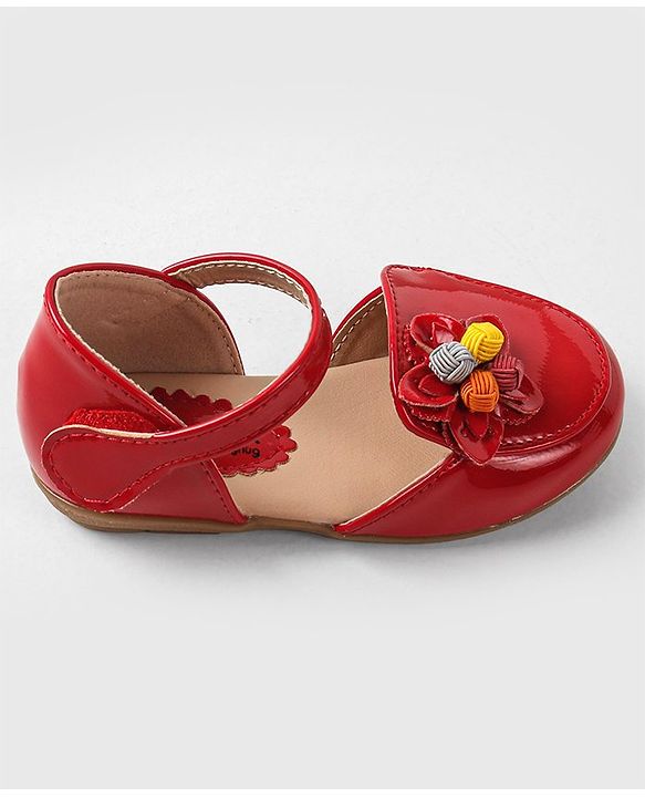 Cute Walk By Babyhug Bellies with Velcro Closure & Floral Applique - Red