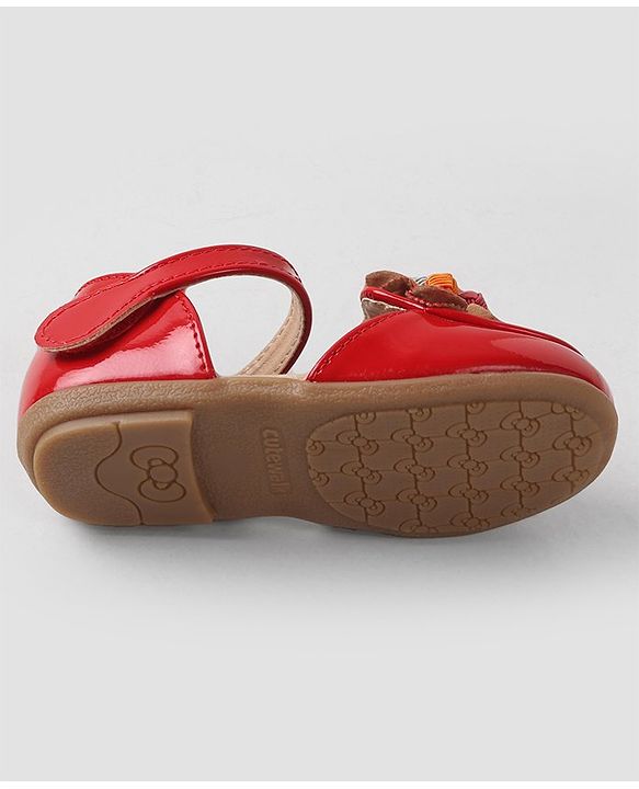 Cute Walk By Babyhug Bellies with Velcro Closure & Floral Applique - Red