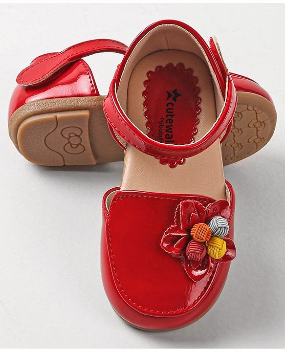 Cute Walk By Babyhug Bellies with Velcro Closure & Floral Applique - Red