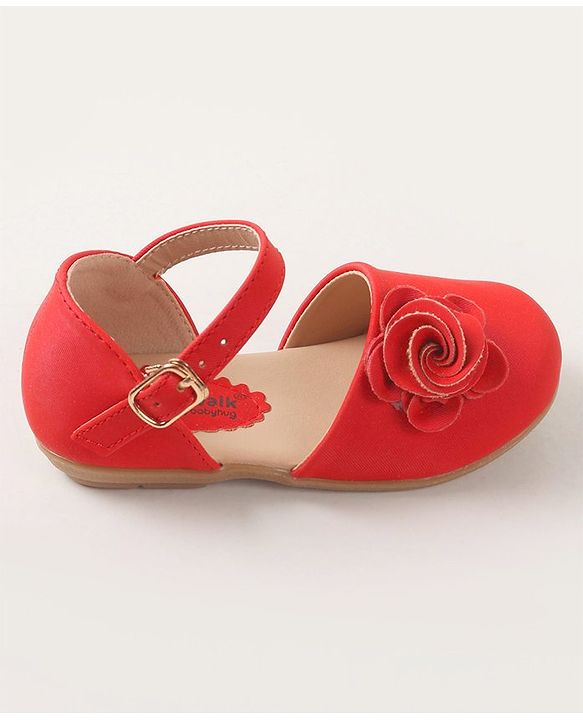 Cute Walk by Babyhug Bellies With Buckle Closure & Floral Applique - Red