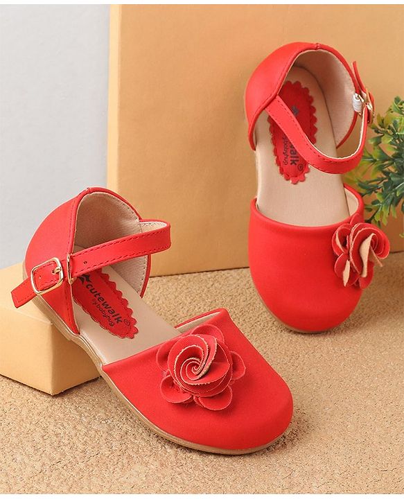 Cute Walk by Babyhug Bellies With Buckle Closure & Floral Applique - Red