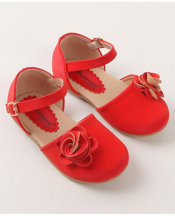 Cute Walk by Babyhug Bellies With Buckle Closure & Floral Applique - Red