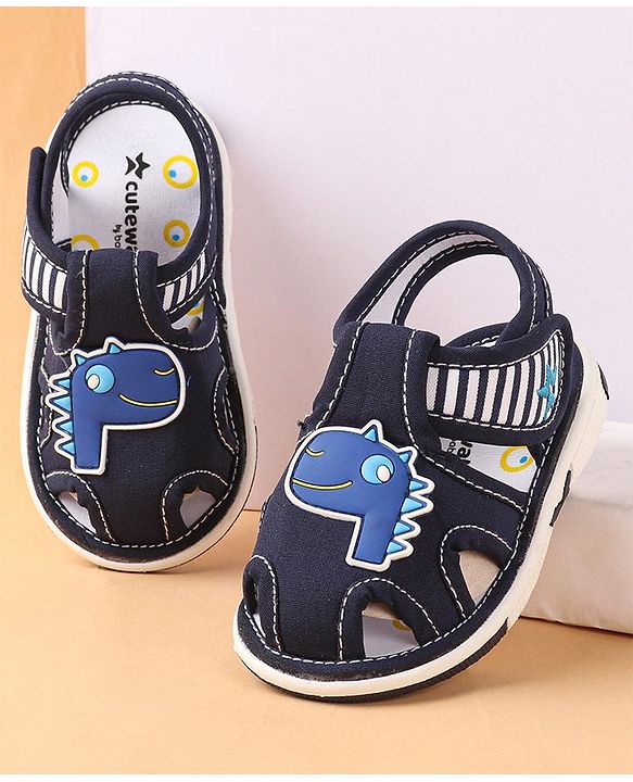 Cute Walk by Babyhug Slip On Sandals with Dino Applique & Velcro Closure - Blue