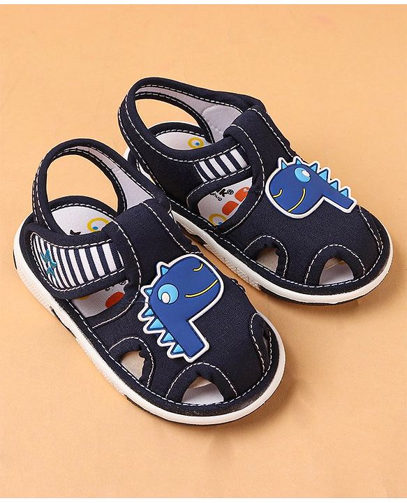Cute Walk by Babyhug Slip On Sandals with Dino Applique & Velcro Closure - Blue