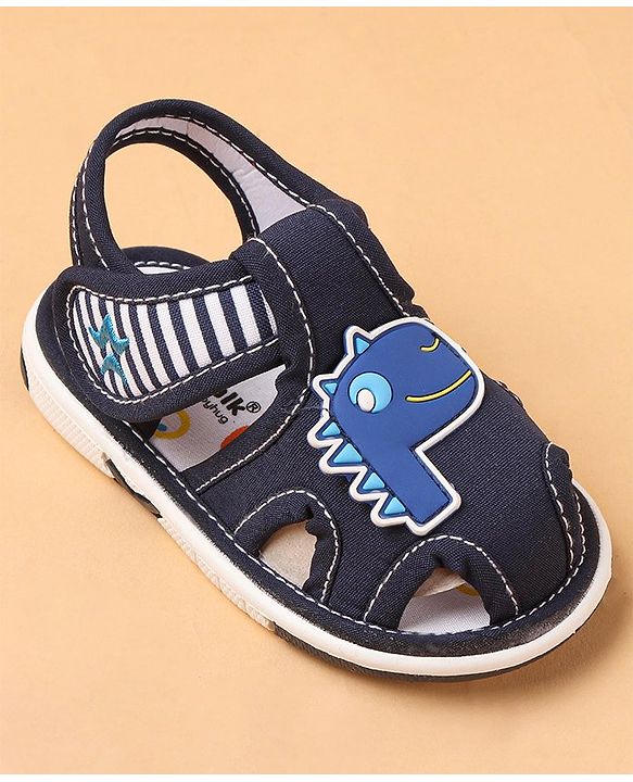 Cute Walk by Babyhug Slip On Sandals with Dino Applique & Velcro Closure - Blue