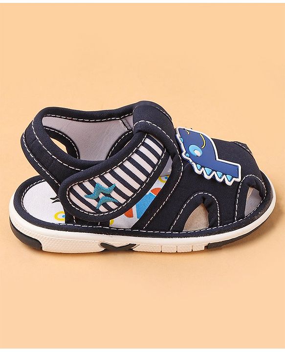 Cute Walk by Babyhug Slip On Sandals with Dino Applique & Velcro Closure - Blue