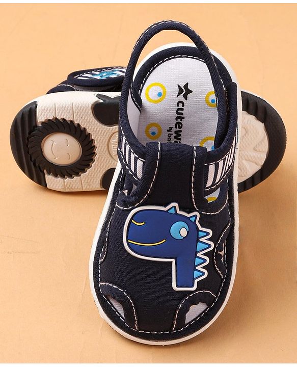 Cute Walk by Babyhug Slip On Sandals with Dino Applique & Velcro Closure - Blue