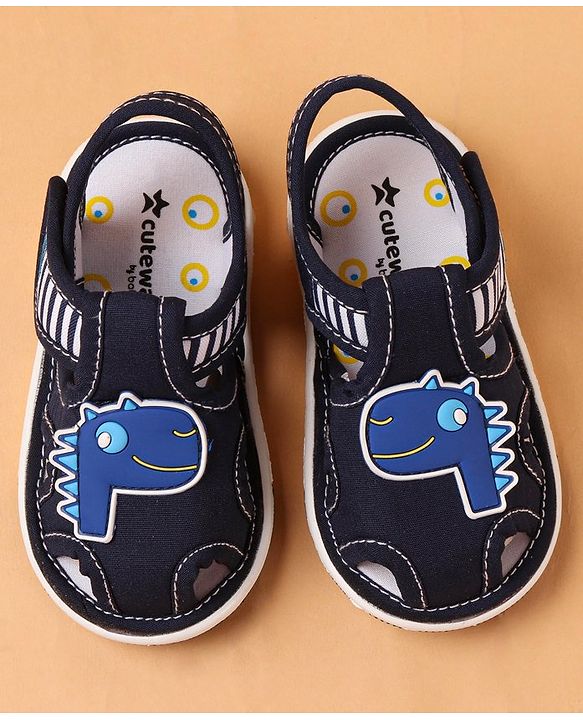 Cute Walk by Babyhug Slip On Sandals with Dino Applique & Velcro Closure - Blue