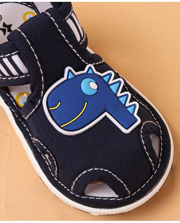 Cute Walk by Babyhug Slip On Sandals with Dino Applique & Velcro Closure - Blue