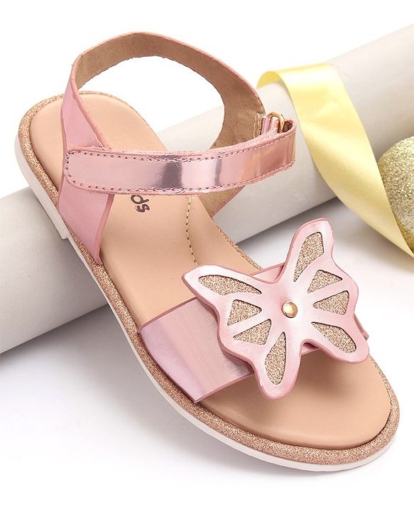 Pine Kids Velcro Closure Sandals with Butterfly Applique - Pink