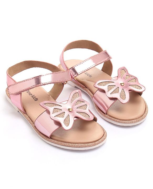 Pine Kids Velcro Closure Sandals with Butterfly Applique - Pink