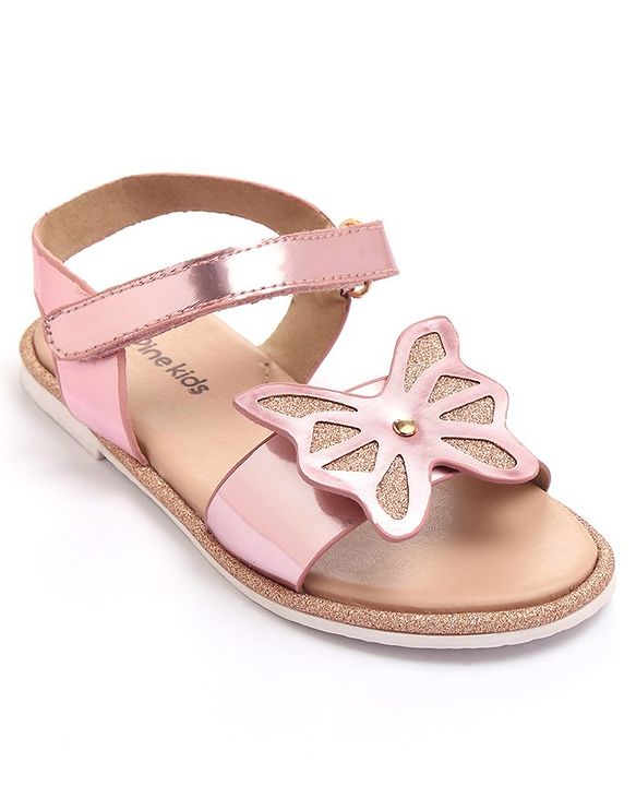 Pine Kids Velcro Closure Sandals with Butterfly Applique - Pink