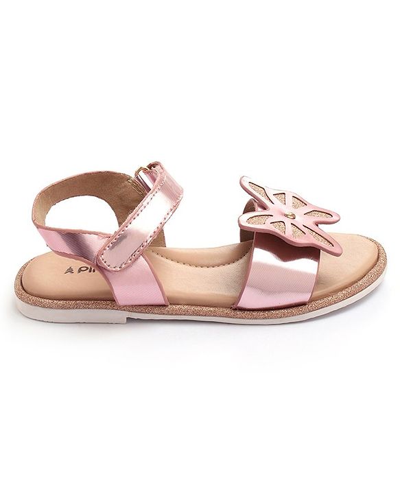 Pine Kids Velcro Closure Sandals with Butterfly Applique - Pink