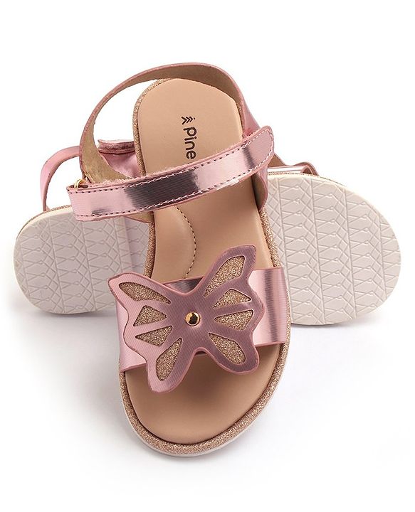 Pine Kids Velcro Closure Sandals with Butterfly Applique - Pink