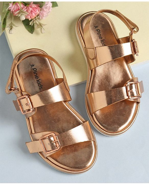 Pine Kids Party Wear Sandals With Buckle Closure - Rose Gold