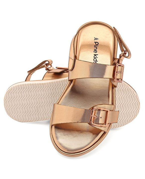 Pine Kids Party Wear Sandals With Buckle Closure - Rose Gold