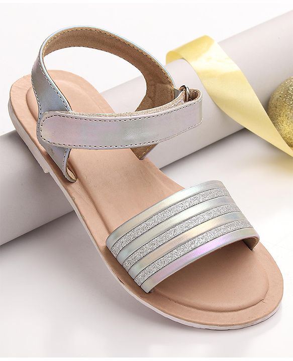 Pine Kids Velcro Closure Sandals with Glitter Embellished - Silver