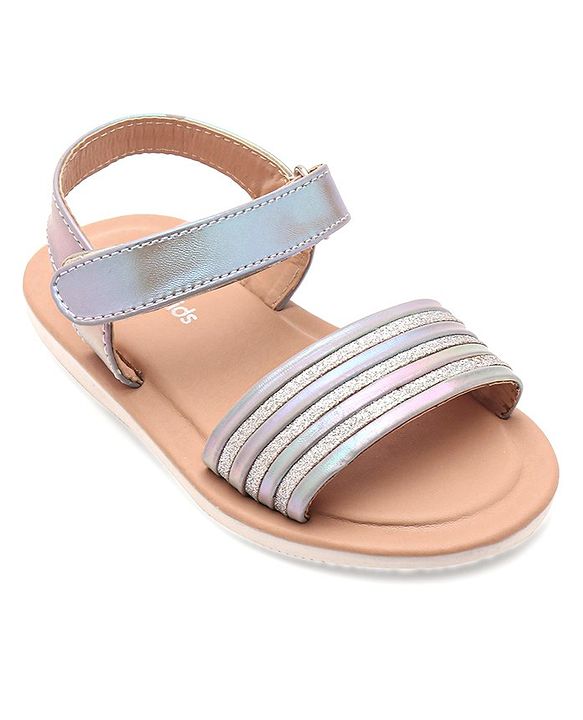 Pine Kids Velcro Closure Sandals with Glitter Embellished - Silver