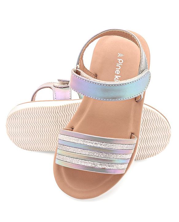 Pine Kids Velcro Closure Sandals with Glitter Embellished - Silver
