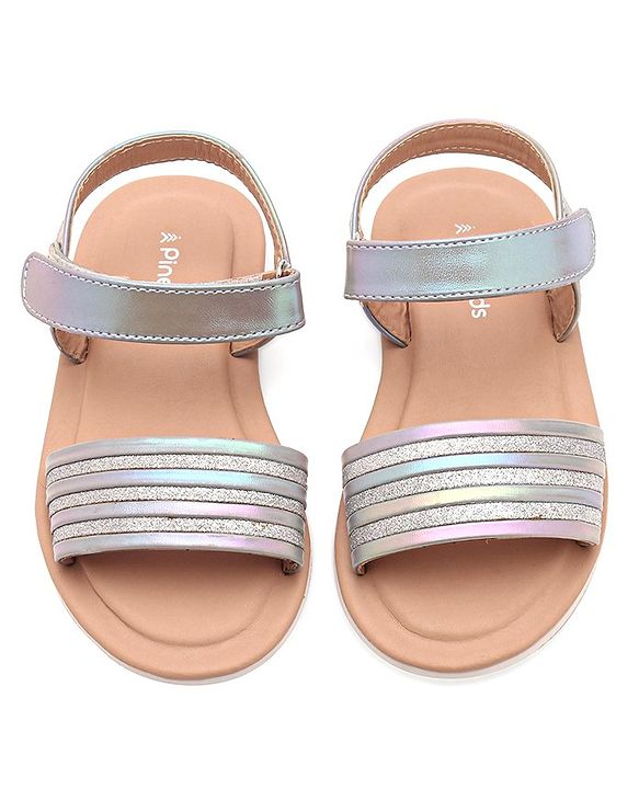 Pine Kids Velcro Closure Sandals with Glitter Embellished - Silver