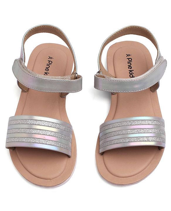 Pine Kids Velcro Closure Sandals with Glitter Embellished - Silver