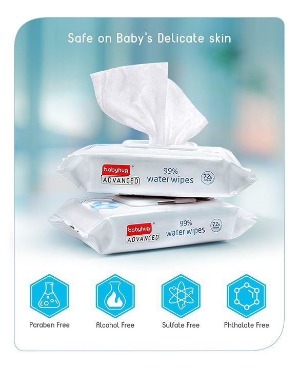 Babyhug Advanced 99% Pure Water Unscented Baby Wipes - 72 Pieces