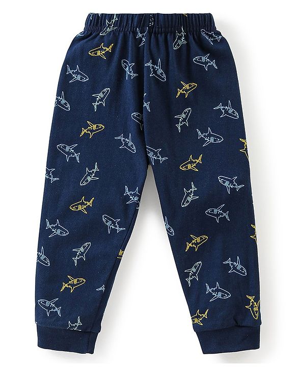 Babyhug Cotton Half Sleeves Night Suit Shark Print- Navy Blue