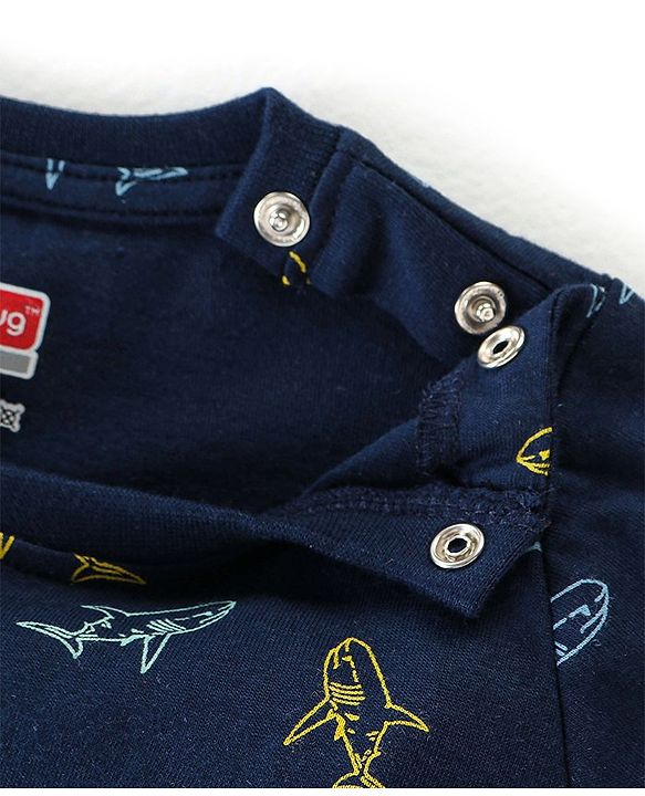 Babyhug Cotton Half Sleeves Night Suit Shark Print- Navy Blue