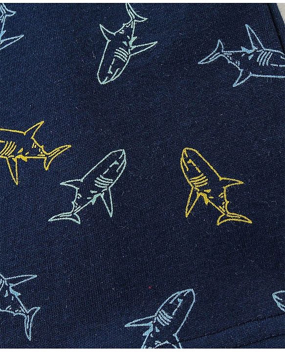 Babyhug Cotton Half Sleeves Night Suit Shark Print- Navy Blue