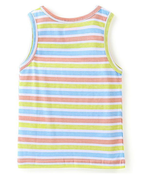Babyhug 100% Cotton Knit Sleeveless Striped Sandos Whales Print Pack of 3 - Multicolour