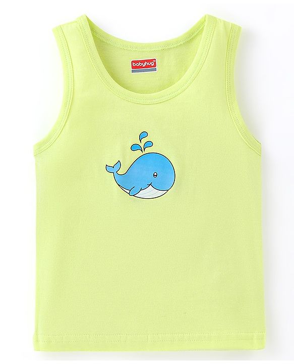 Babyhug 100% Cotton Knit Sleeveless Striped Sandos Whales Print Pack of 3 - Multicolour