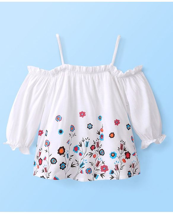Babyhug 100% Rayon Woven Three Fourth Sleeves Top with Floral Print - White