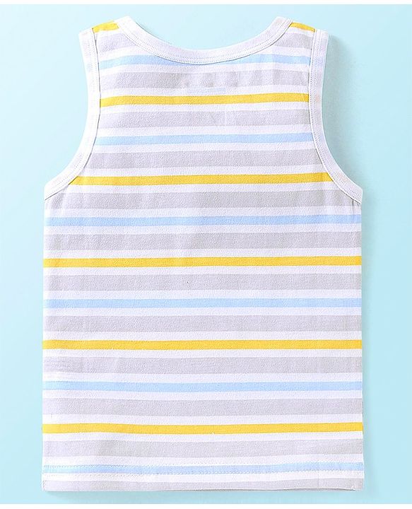 Babyhug 100% Cotton Knit Sleeveless Striped Sandos Balls Print Pack of 3 - Multicolour
