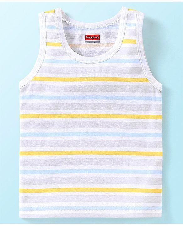 Babyhug 100% Cotton Knit Sleeveless Striped Sandos Balls Print Pack of 3 - Multicolour