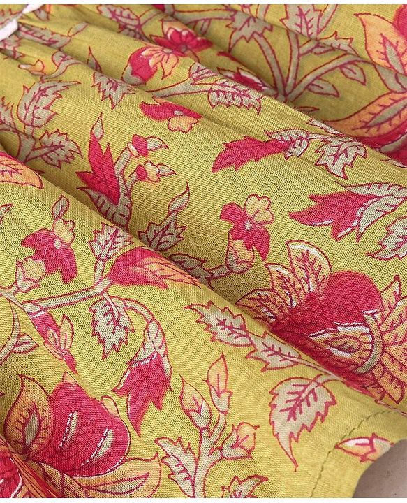 Babyhug 100% Cotton Singlet Sleeves Overlap Ethnic Dress With Floral Print - Mustard