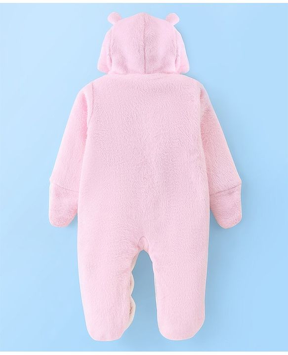 Babyhug Knit Full Sleeves Winter Wear Romper with Eyes Applique - Pink