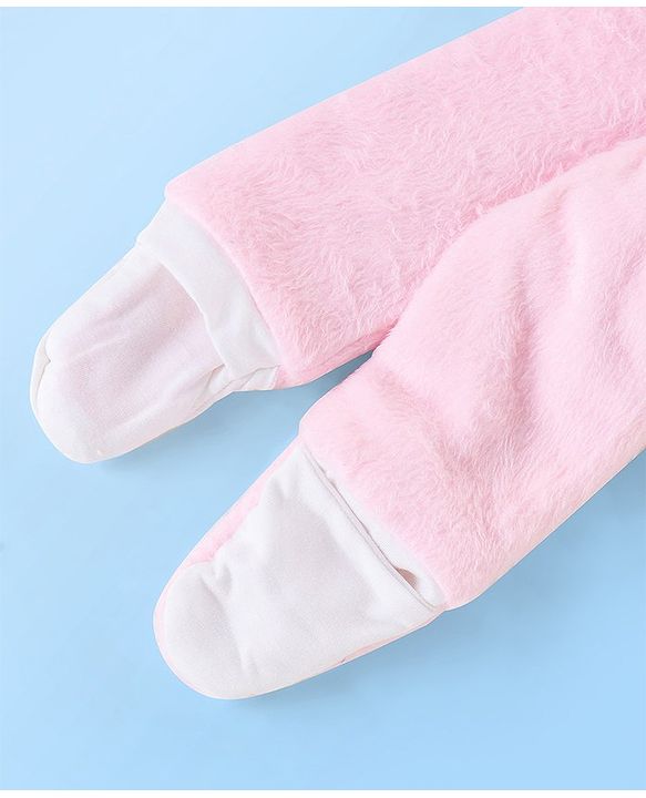 Babyhug Knit Full Sleeves Winter Wear Romper with Eyes Applique - Pink