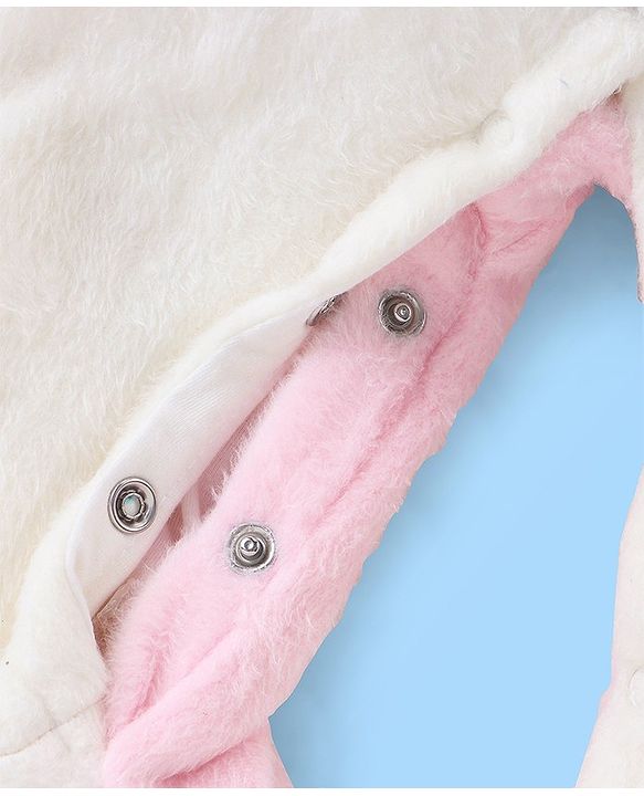 Babyhug Knit Full Sleeves Winter Wear Romper with Eyes Applique - Pink