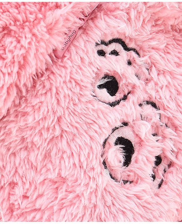 Babyhug Full Sleeves Hooded Winterwear Romper with Kitty Embroidered - Pink