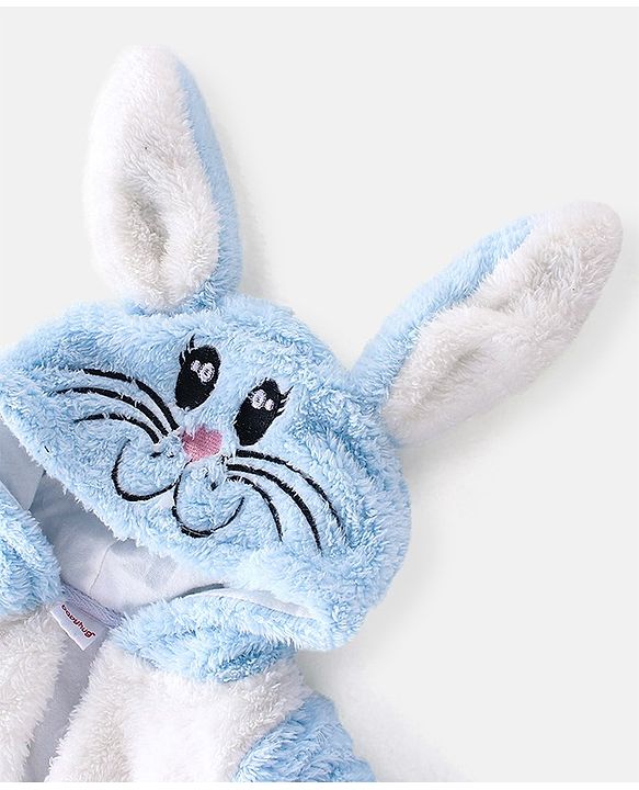 Babyhug Cotton Knit Winter Wear Full Sleeves Hooded Romper with Kitty Design & Bunny Ears - Blue