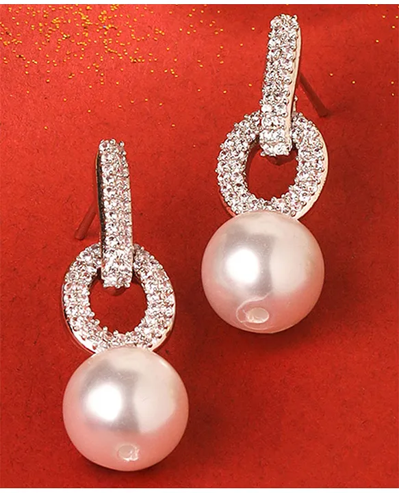 CZ STUDDED DIAMOND LOOK PEARL DROP EARRINGS – Sanvi Jewels