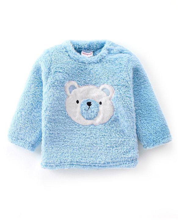 Babyhug Full Sleeves Winter Wear Top & Pajama Set Teddy Applique - Blue