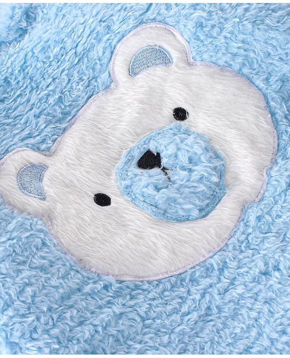 Babyhug Full Sleeves Winter Wear Top & Pajama Set Teddy Applique - Blue