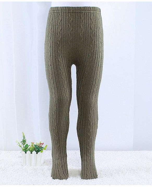 Babyhug Knit Footed Woolen Pant with Cable Knit Design - Olive